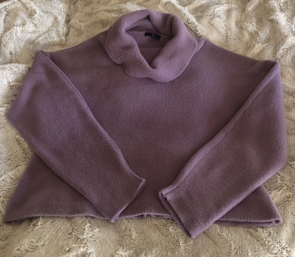 Eli Tahari Sweater XL Cowl Neck Turtle neck crop Purple Super Soft Quiet luxury